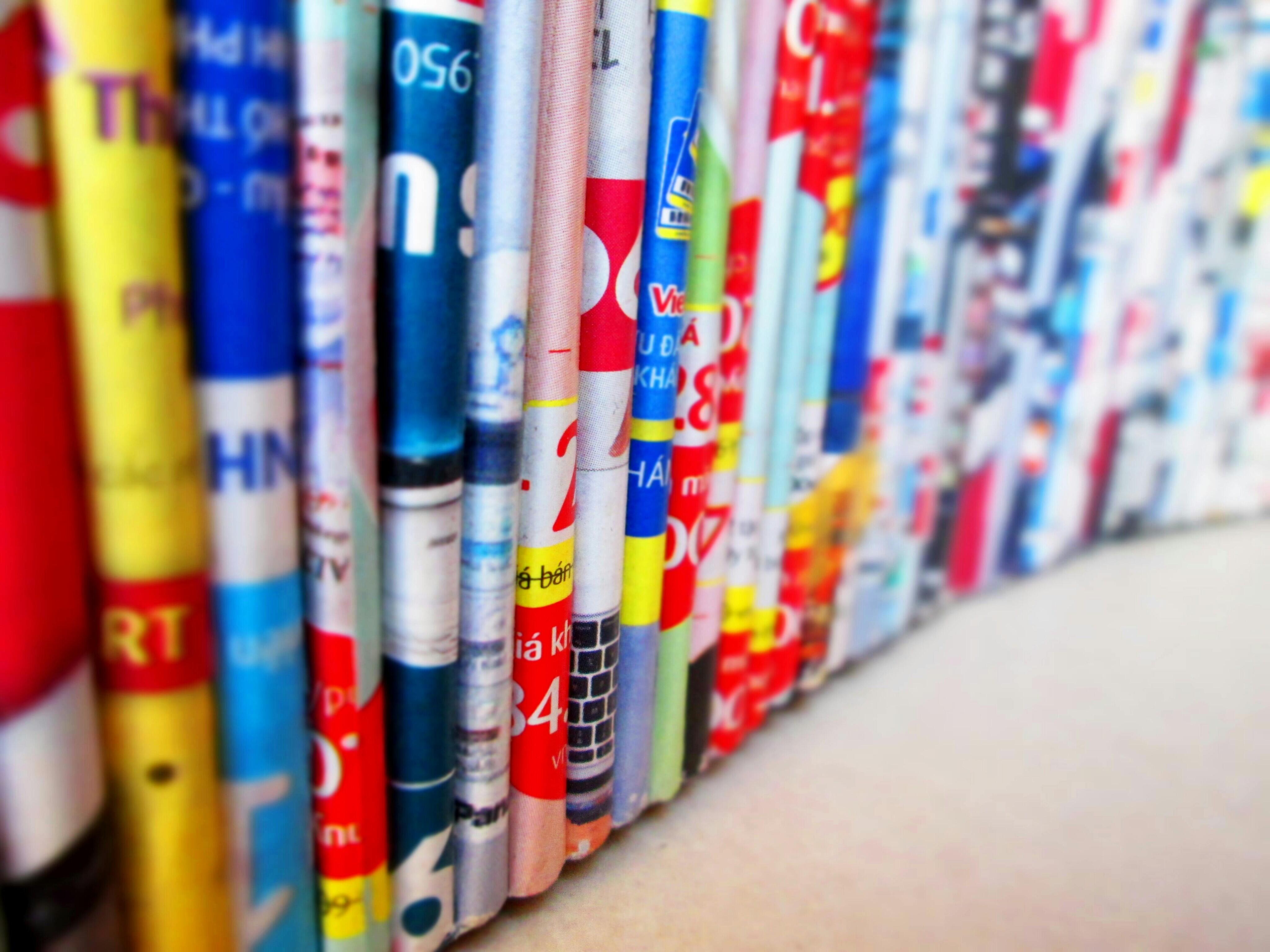 A pile of colorful posters